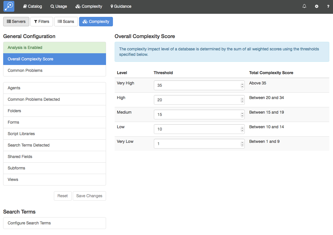 Complexity Settings