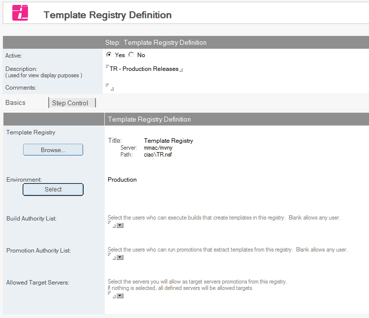 Template Registry Definition
