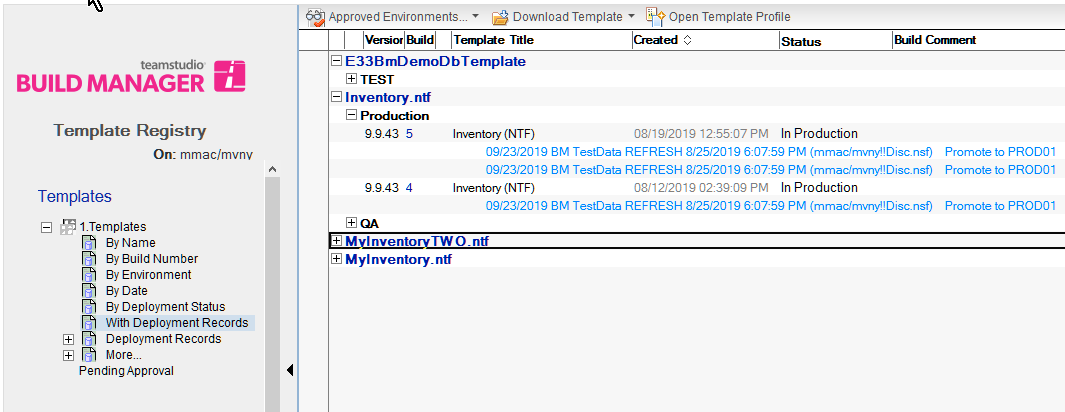 Template Registry Tracking View