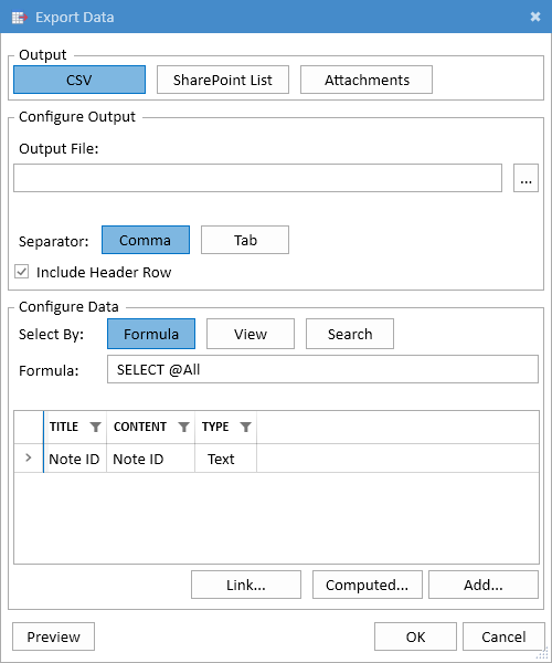 Data Export Dialog