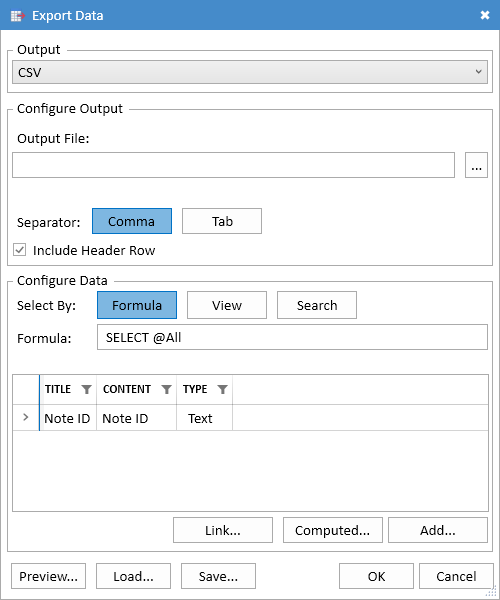 Data Export Dialog