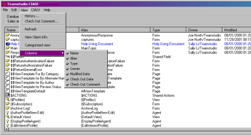 Columns Menu